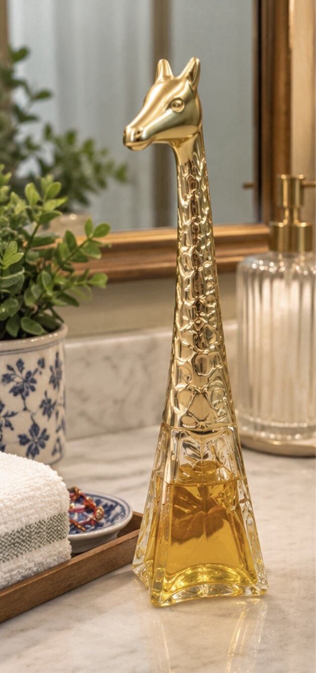 Vintage Avon Giraffe Topaze Cologne Decanter Gold Tone Glass 1.5 Oz